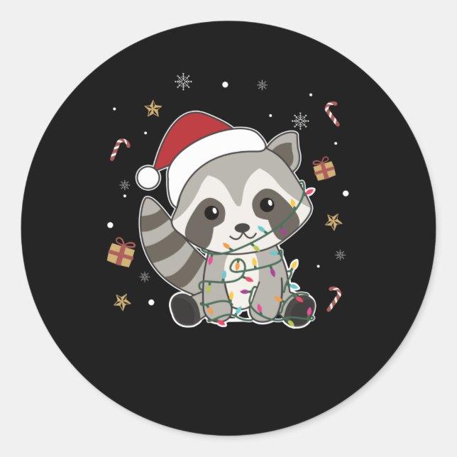 Raccoon Weihnachtsschnee Winter Raccos Runder Aufkleber (Vorderseite)