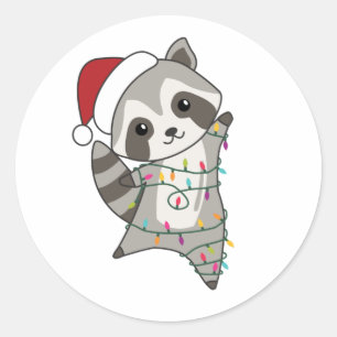 Raccoon Weihnachtsschnee Winter Raccos Runder Aufkleber
