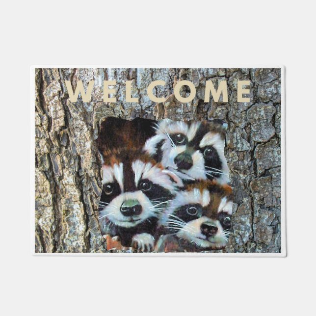 Raccoon WELCOME Begrüßungsmatte Fußmatte (Vorderseite)