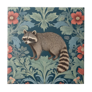Raccoon William Morris Stil Links gegenüber Floral Fliese