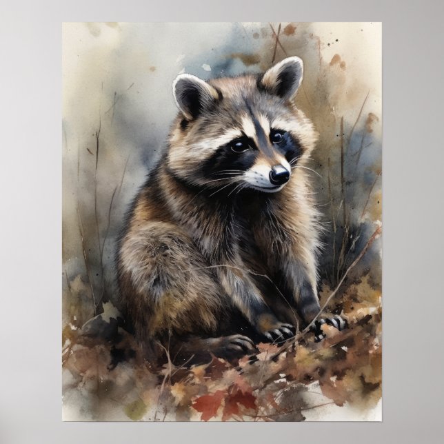 Raccoon Woodland Animal Art Print Poster (Vorne)