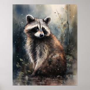 Raccoon Woodland Animal Art Print Poster