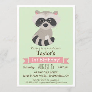 Raccoon, Woodland Animal Kid's Birthday Party Einladung