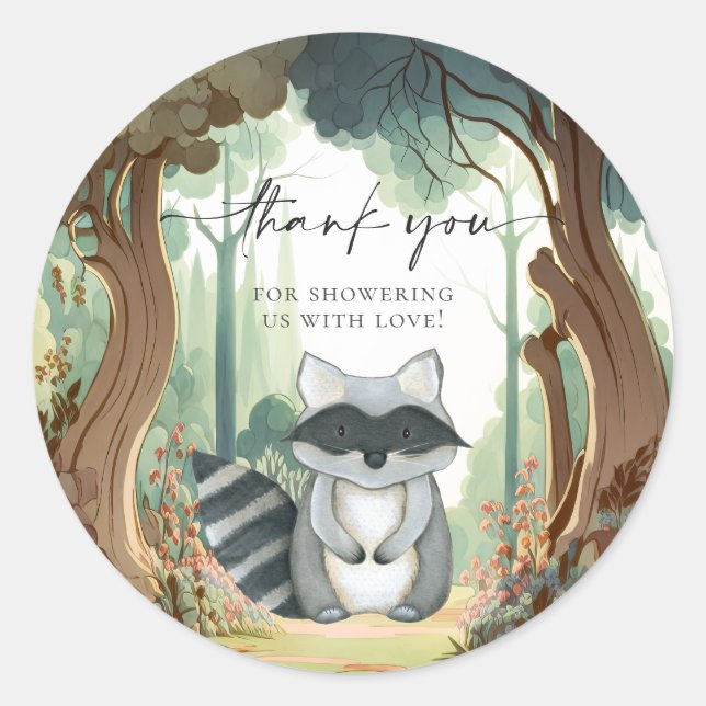 Raccoon Woodland Babydusche Runder Aufkleber (Vorderseite)