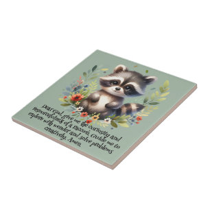Raccoon Woodland Kinder Christliches Gebet auf bla Fliese