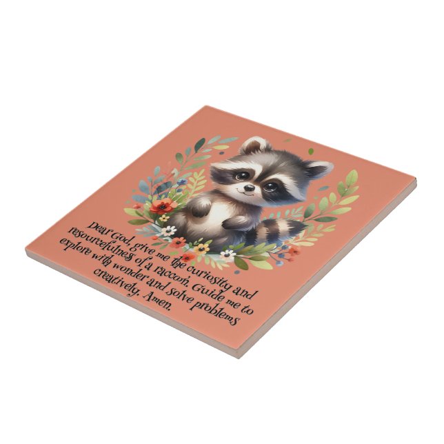 Raccoon Woodland Kinder Christliches Gebet auf Ros Fliese (Seite)
