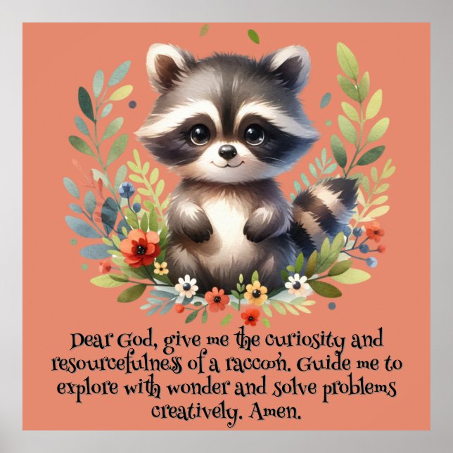 Raccoon Woodland Kinder Christliches Gebet auf Ros Poster (Vorne)