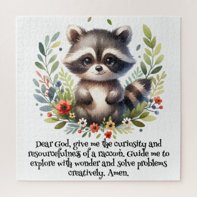 Raccoon Woodland Kinder Christliches Gebet auf Wei (Vertikal)