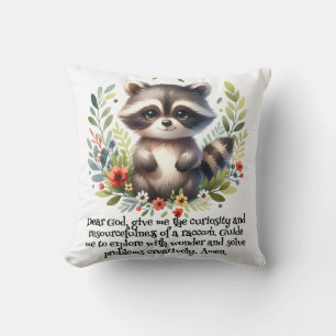 Raccoon Woodland Kinder Christliches Gebet auf Wei Kissen
