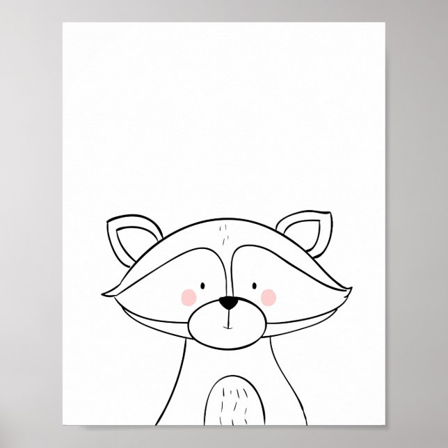 Raccoon Woodland Kinderzimmer Wall Art Monochrom Poster (Vorne)