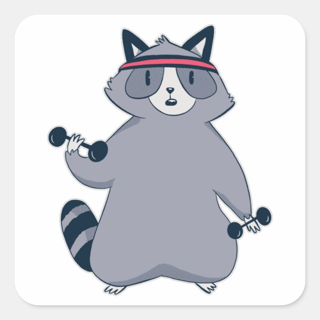 Raccoon Workout Quadratischer Aufkleber (Vorderseite)