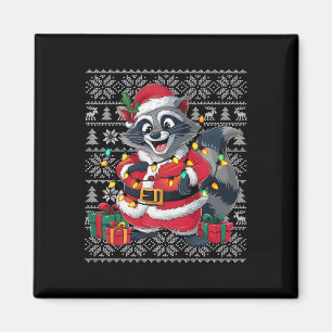 Raccoon Xmas Sweater Style Ugly Santa Raccoon Magnet