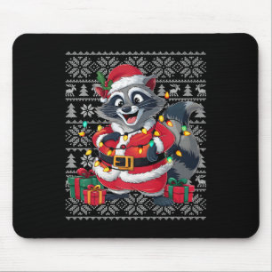 Raccoon Xmas Sweater Style Ugly Santa Raccoon Mousepad