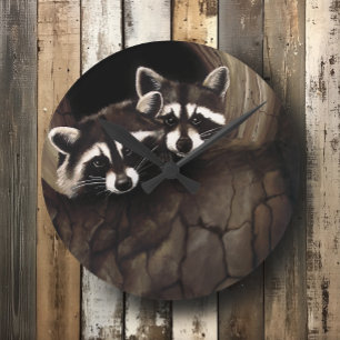 Raccoons Brown Niedlich Tree Runde Wanduhr