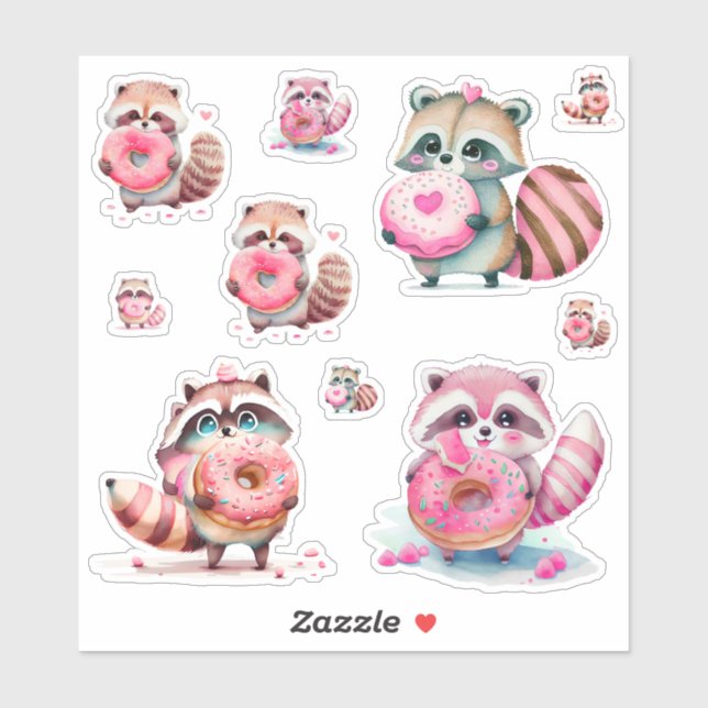 Raccoons essen Doughnut Aufkleber (Blatt)