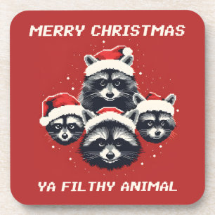 Raccoons Frohe Weihnachten Ya dreckiges Tier Getränkeuntersetzer