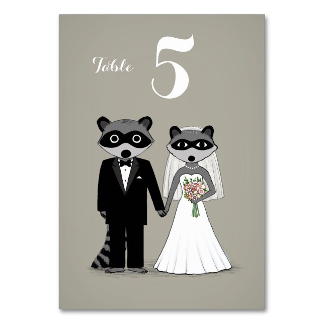 Raccoons-Hochzeitsempfang Tischnummer (Vorderseite)