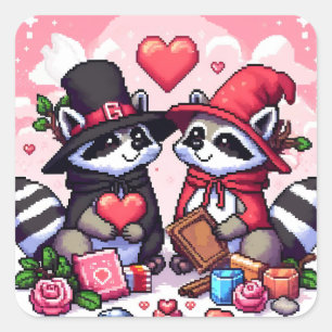 Raccoons in der Liebe Quadratischer Aufkleber