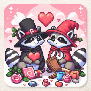 Raccoons in der Liebe Rechteckiger Pappuntersetzer