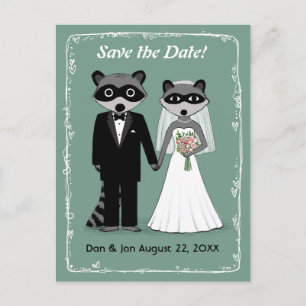 Raccoons Wedding Save the Date Aquamarin Ankündigungspostkarte