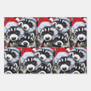 Raccoons Weihnachtszeit Weihnachtsmannmütze Origin Geschenkpapier Set