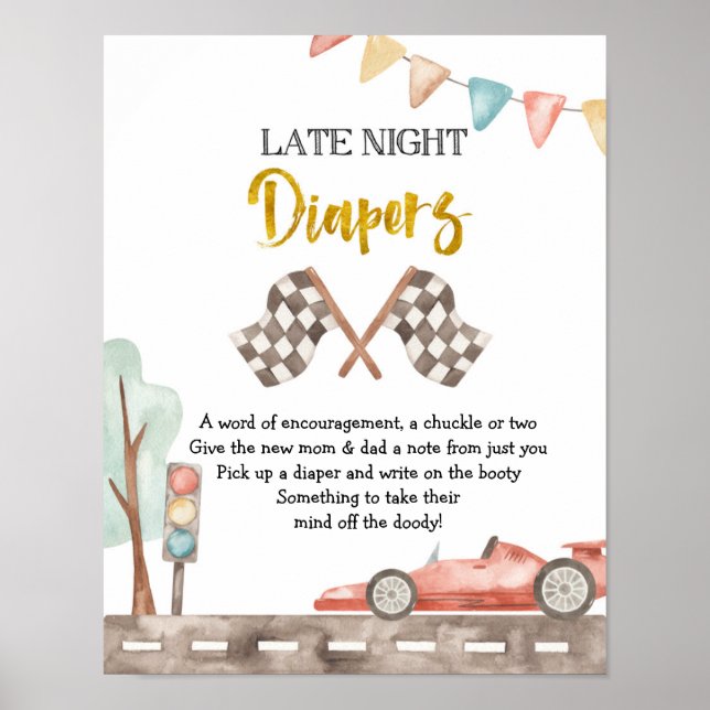 Race Baby Dusche Spate Night Diaper Unterschrift Poster (Vorne)