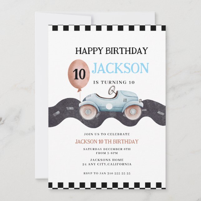 Race Car 10th Birthday Invitation for Boys (Devant)