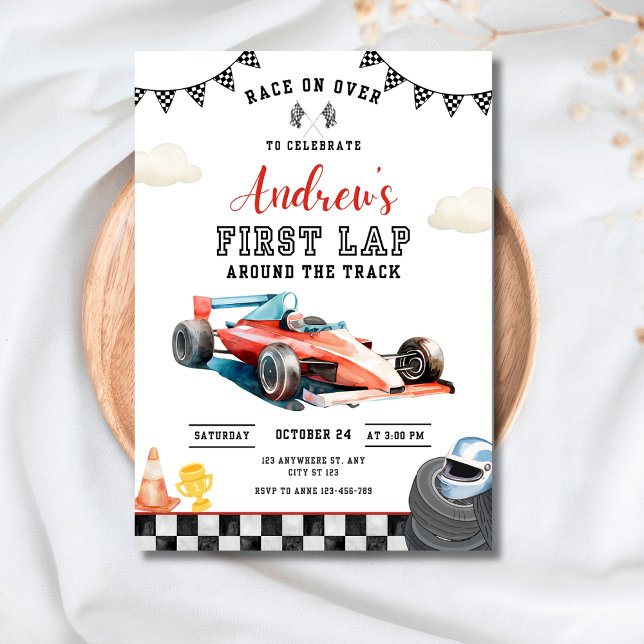 Race Car 1st Birthday Invitation, First Lap Racing Einladung (Von Creator hochgeladen)