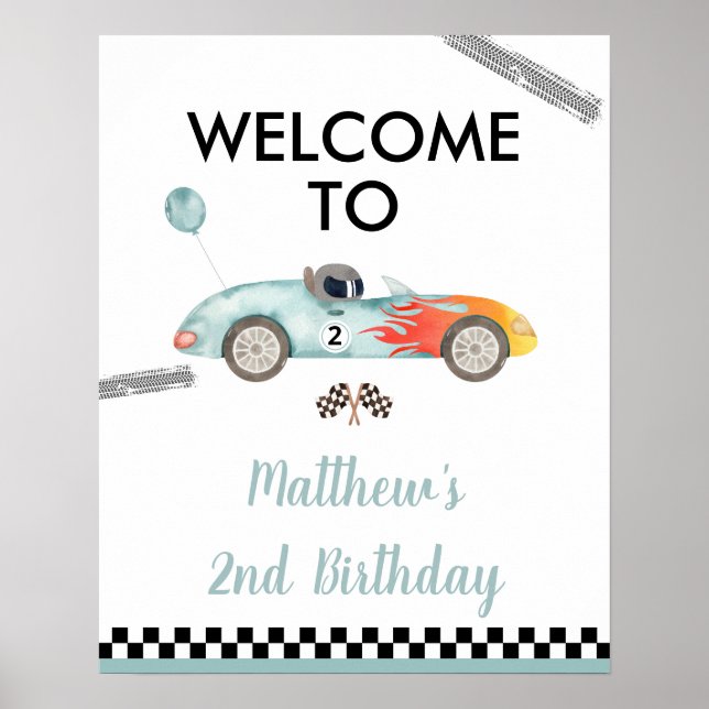 Race Car 2e Affiche de bienvenue d'anniversaire (Devant)