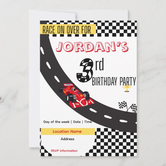 Race Car 3e anniversaire fête Invitation (Devant)
