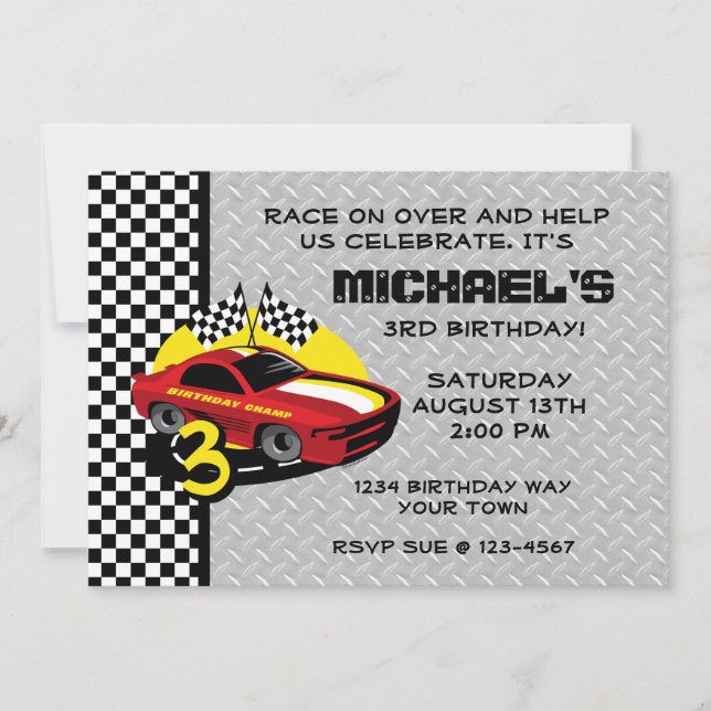 Race Car 3e anniversaire fête Invitation (Devant)