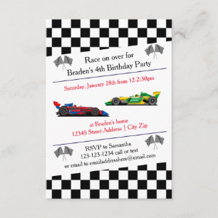 Race Car Anniversaire Fête - Invitation 3x5