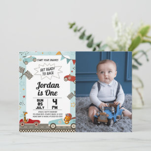 Race Car Anniversaire Fête Invitation Avec Photo