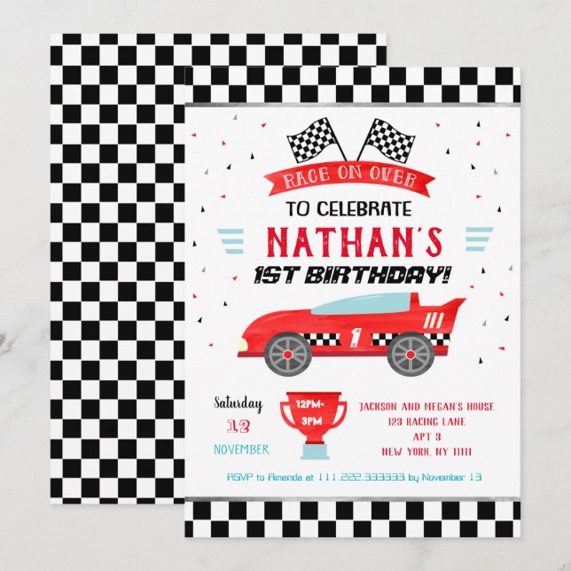 Race Car Anniversaire Fête Invitations (Devant / Derrière)