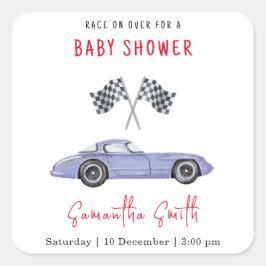 Race Car Baby Dusche Quadratischer Aufkleber