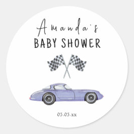 Race car Baby Dusche Runder Aufkleber