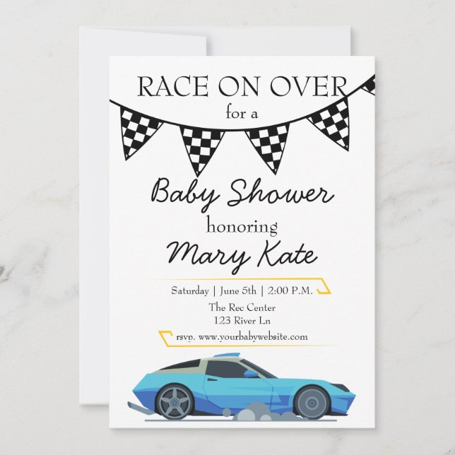 Race Car Baby Dusche Thema Einladung (Vorderseite)