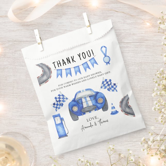 Race car Baby Dusche - vielen Dank Geschenktütchen (Ausgeschnitten)
