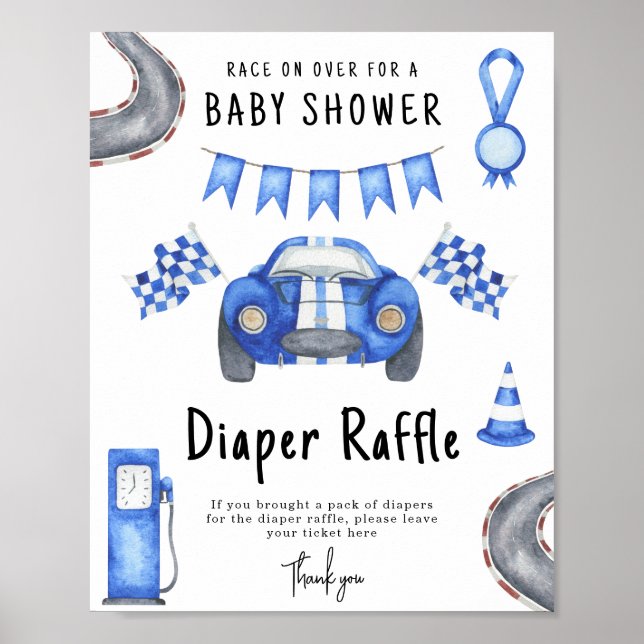 Race car baby shower Diaper Raffle game Poster (Vorne)