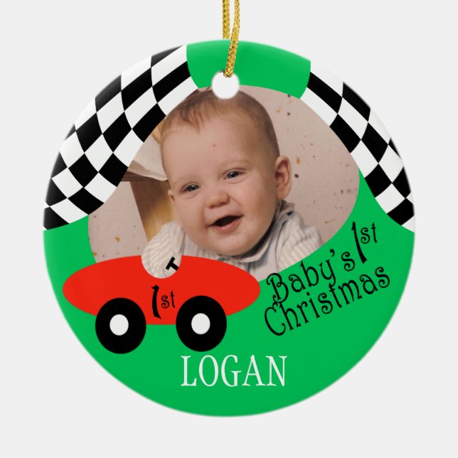 Race Car Baby's 1. Weihnachten Keramik Ornament (Vorne)