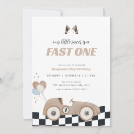 Race Car Beige Fast One First Birthday Invite  Einladung