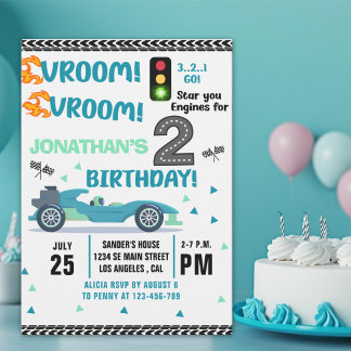 Race Car Birthday 2 - Boys Racin party Einladung