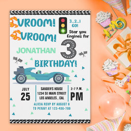 Race Car Birthday 3 - Boys Racin party Einladung
