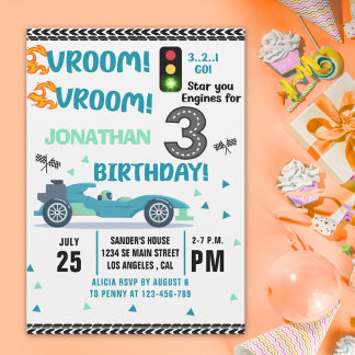 Race Car Birthday 3 - Boys Racin party Einladung
