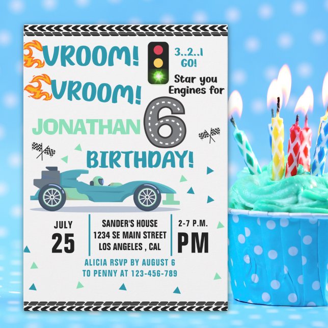 Race Car Birthday 6th - Boys Racin party Einladung (Von Creator hochgeladen)