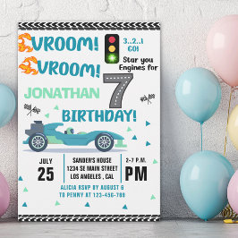 Race Car Birthday 7th - Boys Racin party Einladung