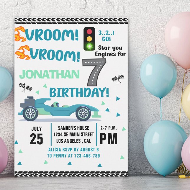 Race Car Birthday 7th - Boys Racin party Einladung (Von Creator hochgeladen)