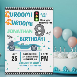 Race Car Birthday 9th - Boys Racin Party Einladung