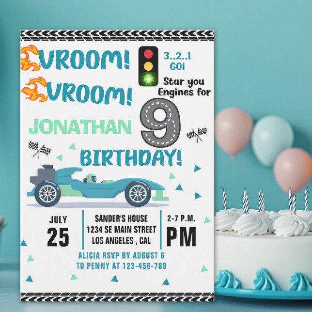 Race Car Birthday 9th - Boys Racin Party Einladung (Von Creator hochgeladen)