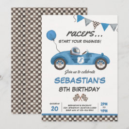 Race Car Birthday Blue Racing Track Geburtstagspar Einladung